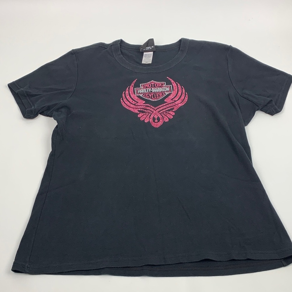 Harley-Davidson Las Vegas Black Tee shirt Pink silver Sparkle Front Logo Large
